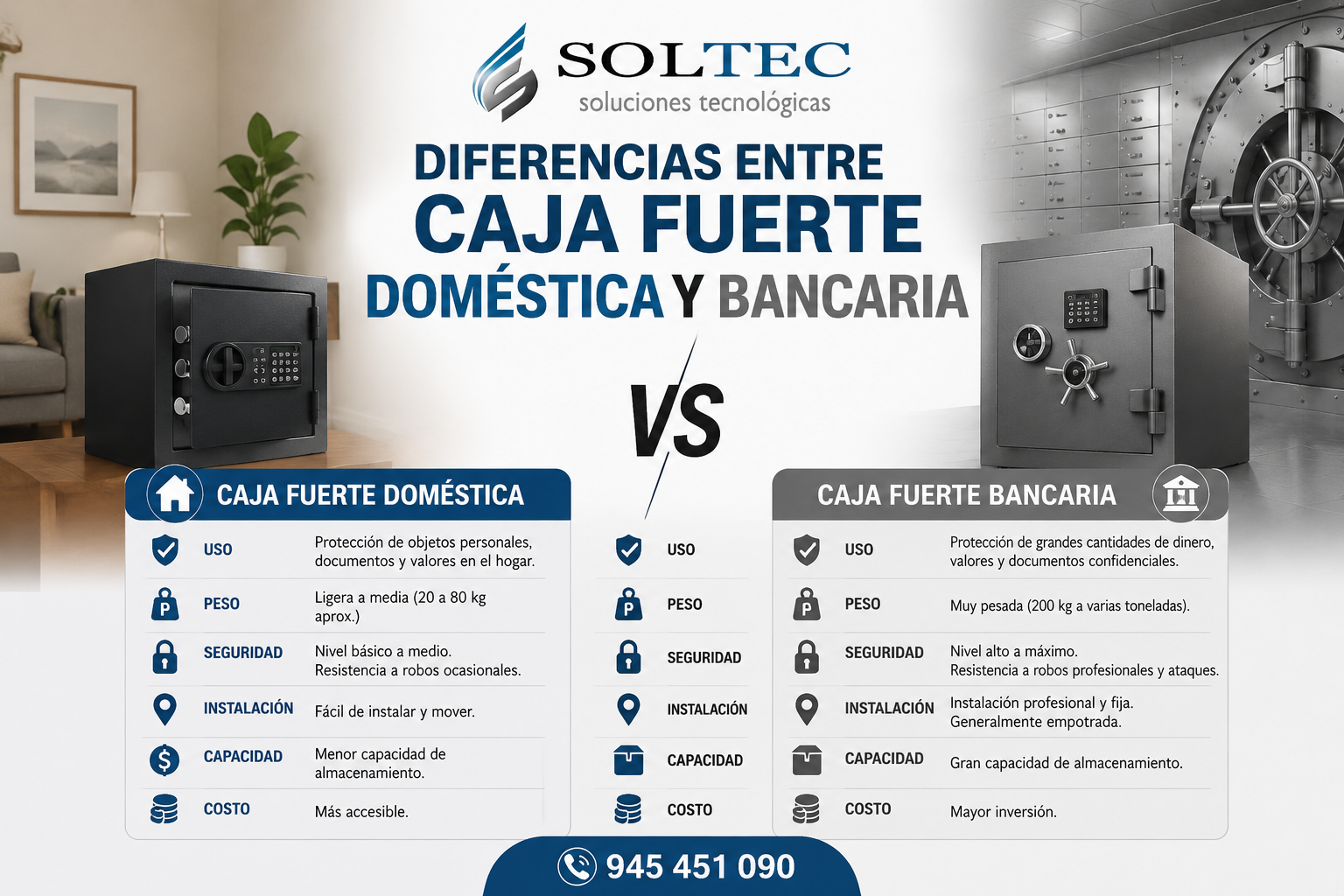 Diferencias entre caja fuerte doméstica y bancaria